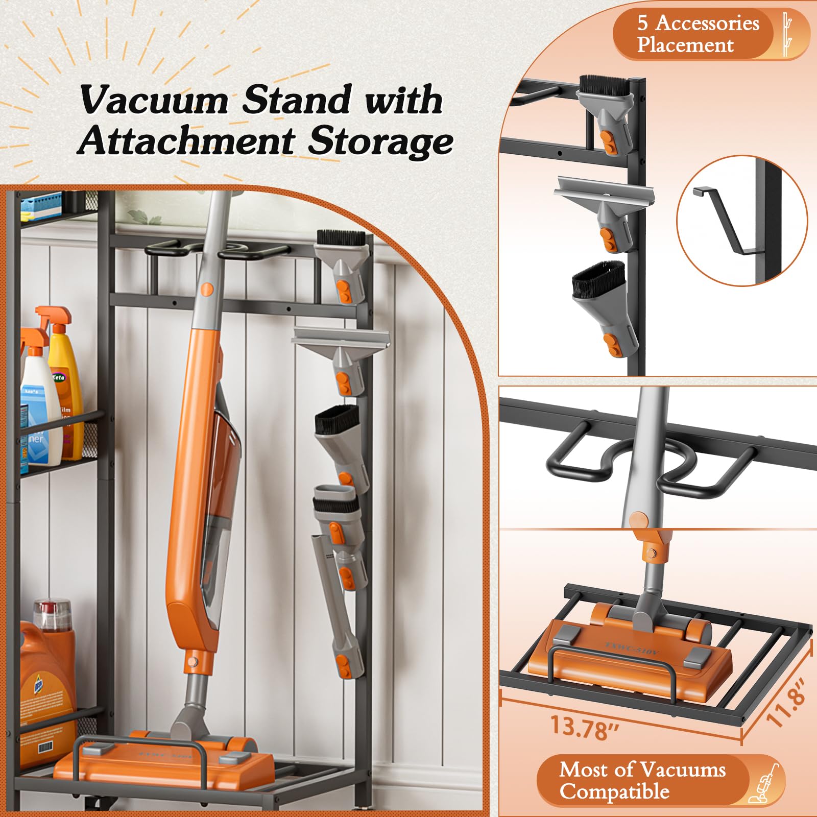 Broom Holder Cleaning Supplies Organizer Closet Storage Cabinet Mop Vacuum Storage Rack Laundry Room Organizer Cabinet