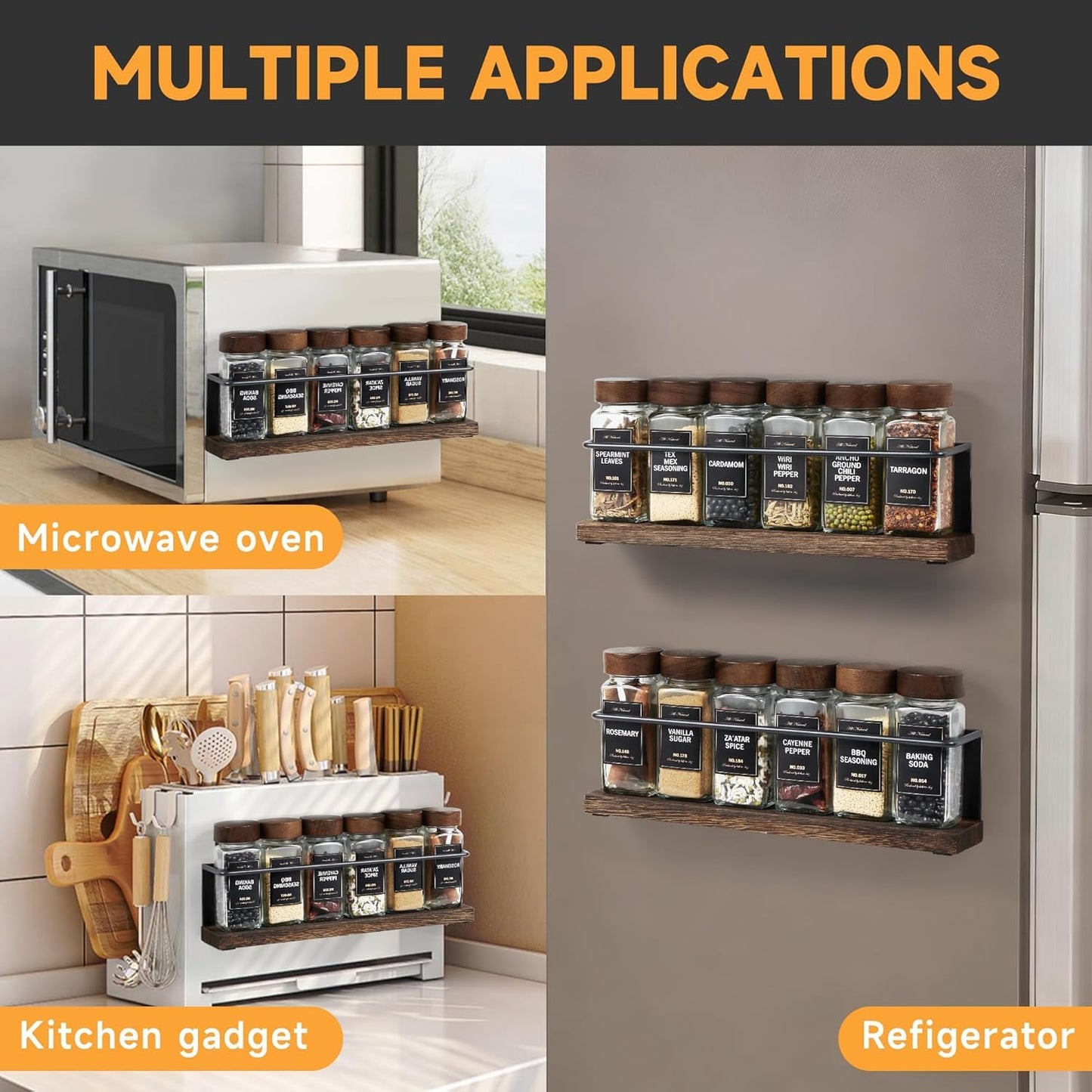 Magnetic Spice Storage Rack Organizer for Fridge Kitchen