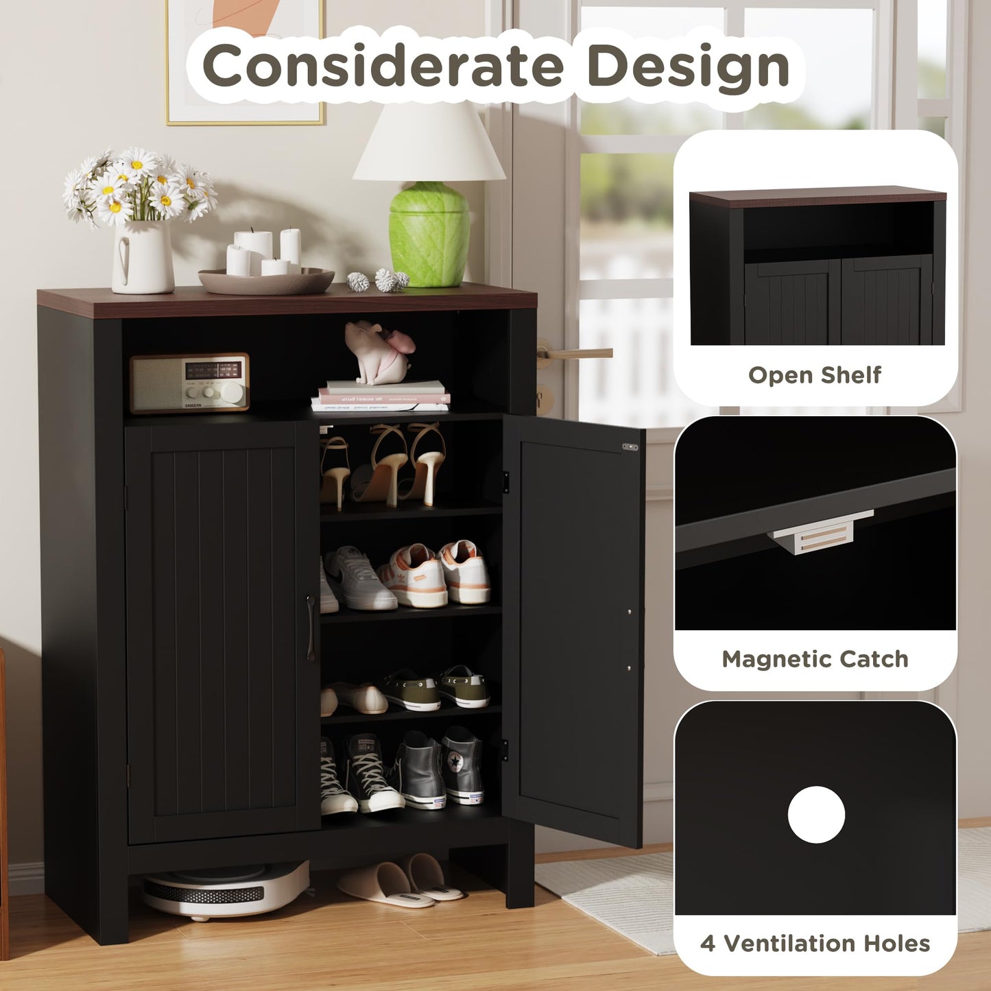 Shoe Cabinet with Doors 5 Tier Adjustable Shelves Entryway Storage Shoe Rack Cabinet