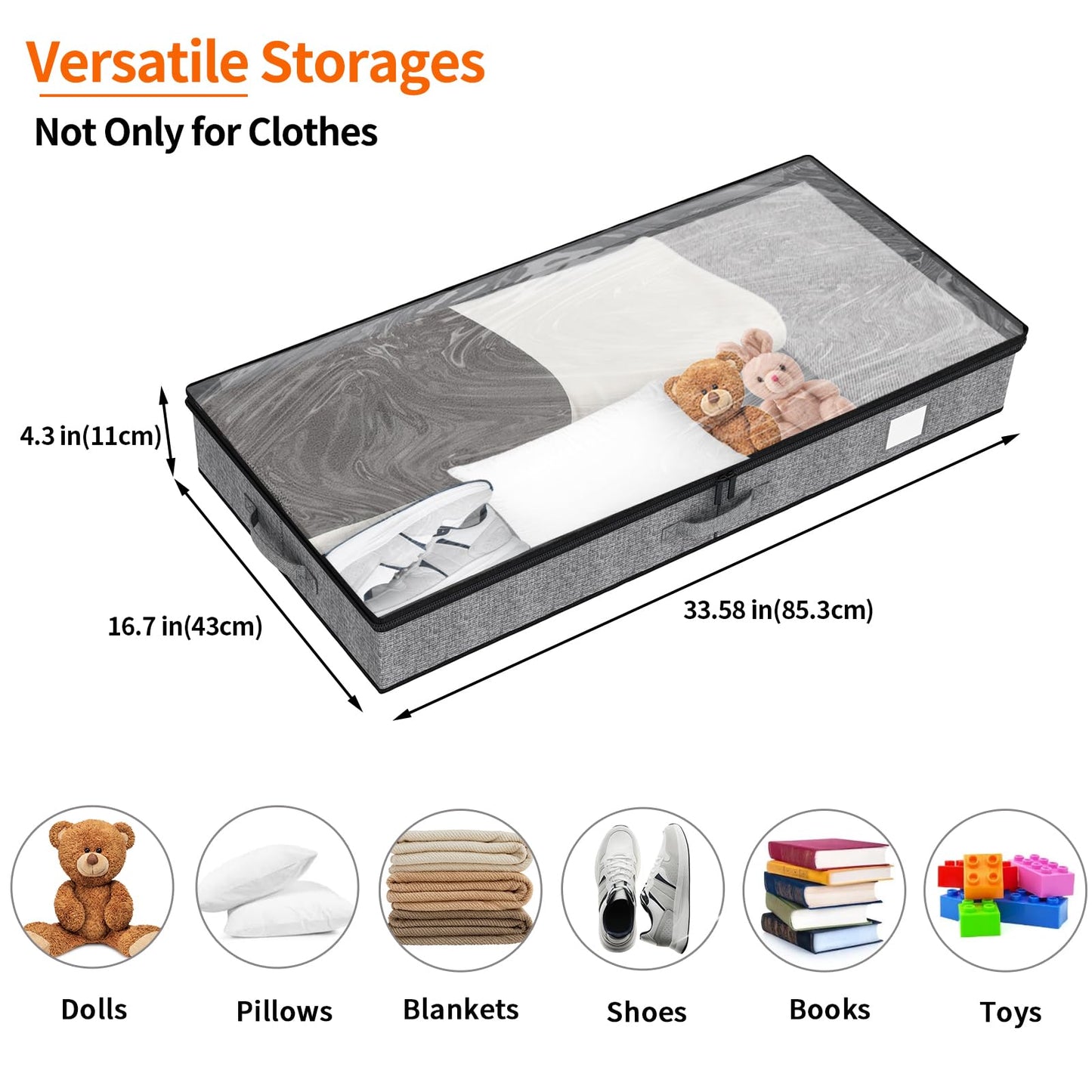Under Bed Storage Containers 4 Pack Low Profile Clothes Storage Bins with Reinforced Sidewalls and Bottom