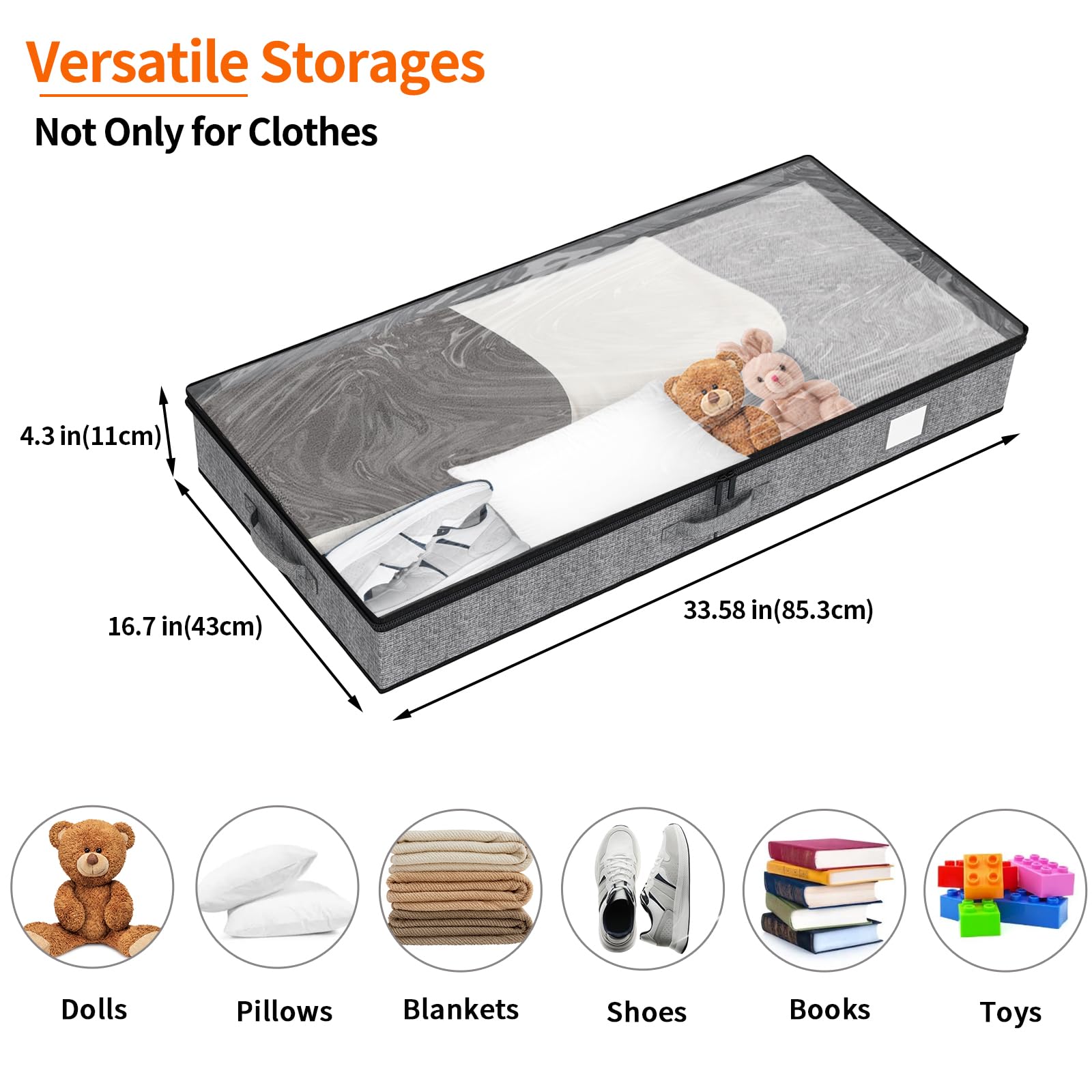 Under Bed Storage Containers 4 Pack Low Profile Clothes Storage Bins with Reinforced Sidewalls and Bottom