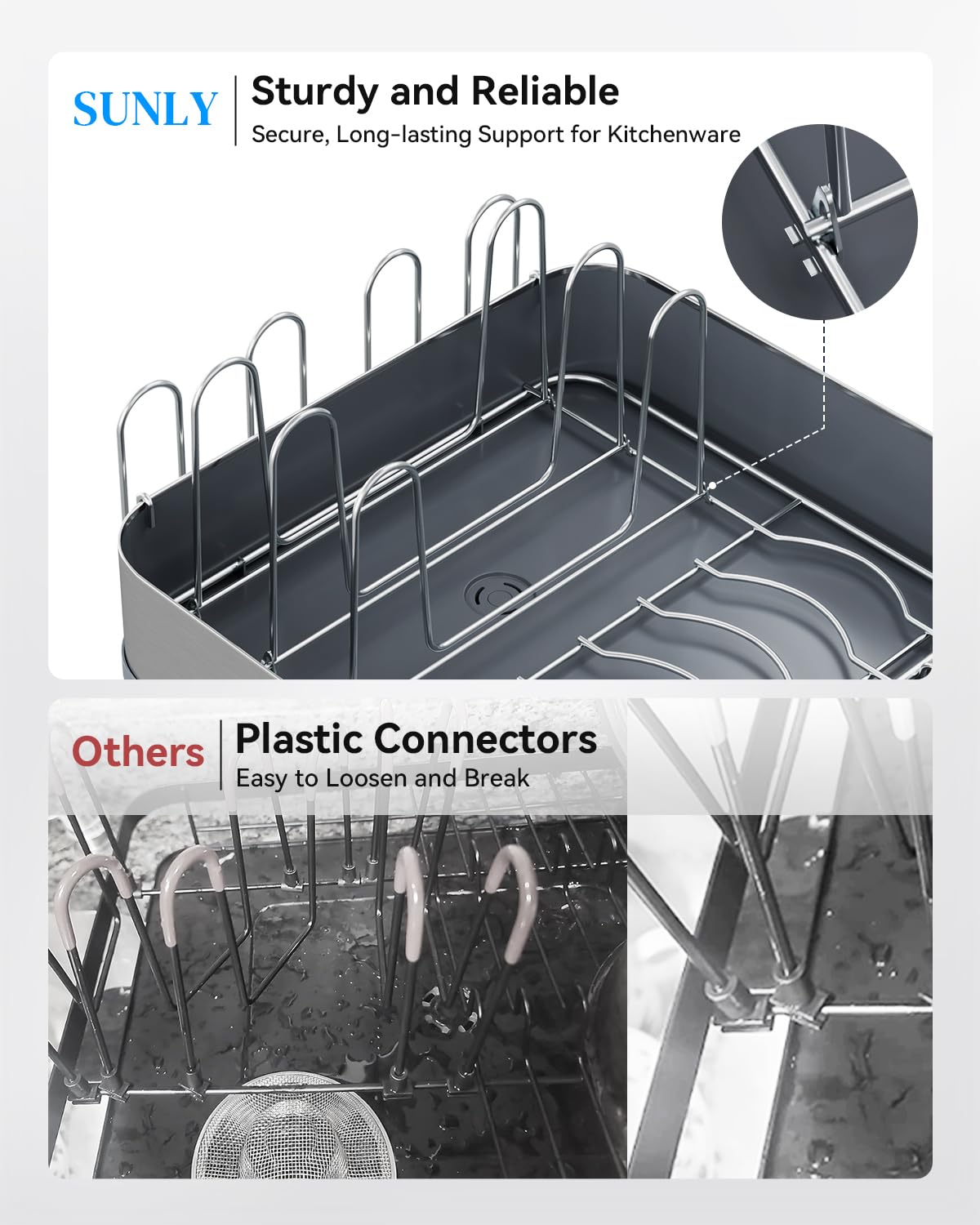 Expandable Dish Drying Rack Kitchen Counter Dish Drainer Stainless Steel Extendable Spout Space Saving Dish Rack