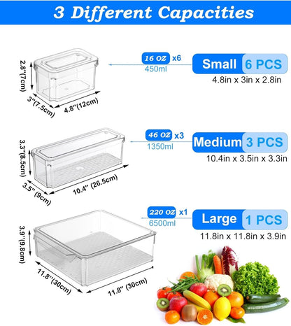 Stackable Refrigerator Organizer Storage Bins Clear BPA Free Fridge Containers with Lids Food Storage Organizer