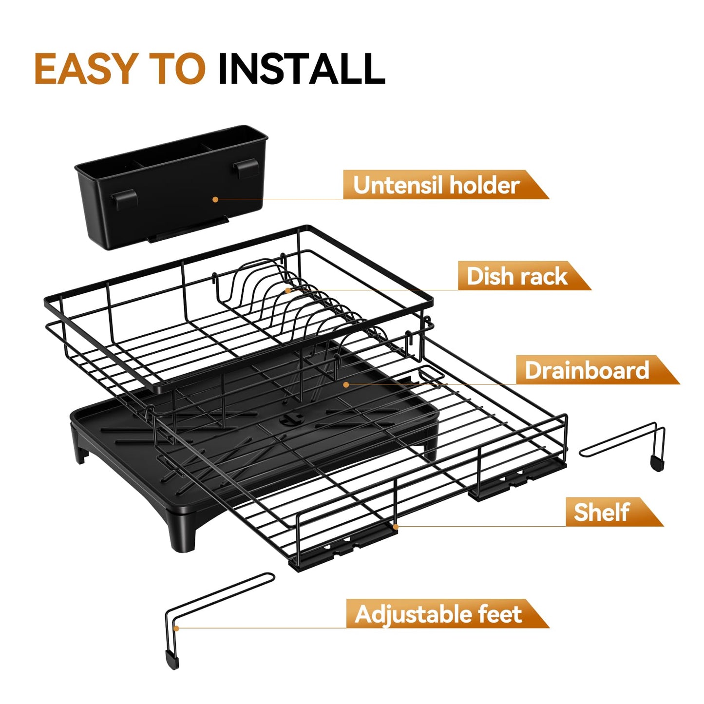 Dish Drying Rack Expandable Kitchen Counter Rust Proof Utensil Holder Drain Rack