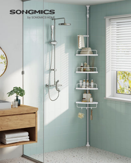 Corner Shower Caddy Tension Pole 4 Tier Rust Resistant Bathroom Shower Shelf Adjustable Organizer Drill Free Storage Rack