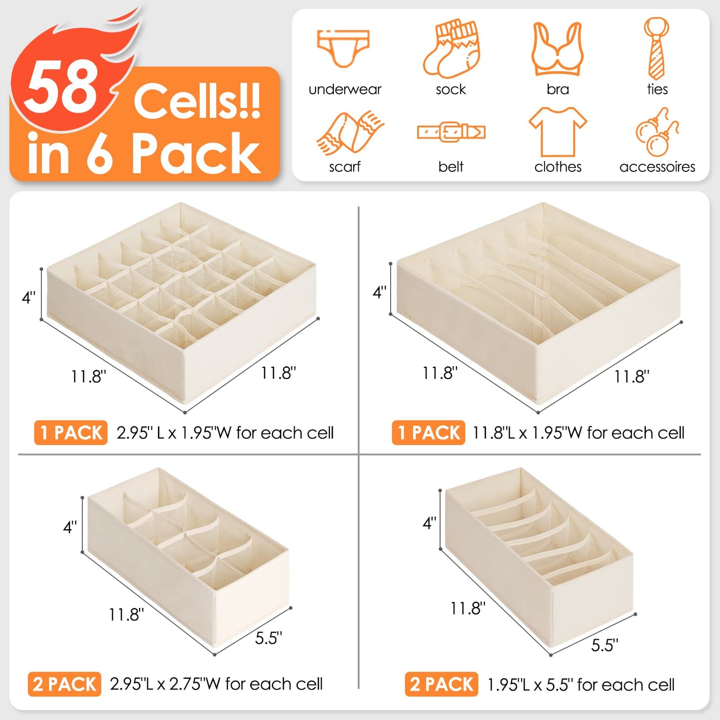 Drawer Organizer Dividers Fabric Foldable Closet Storage Bins Underwear Socks Bra Scarf Organizer