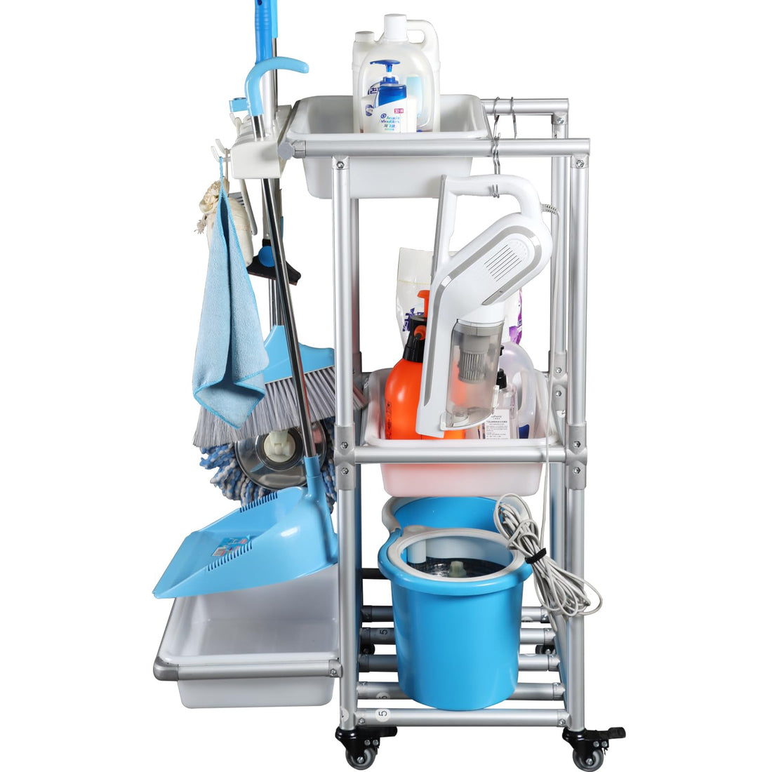 Rolling Cleaning Cart Organization Cleaning Supplies Storage Cart Multi Shelf Utility Cart