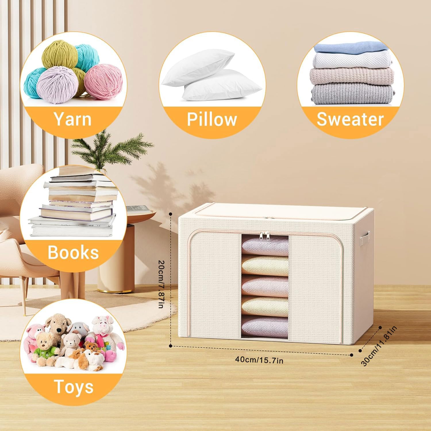 Clothes Storage Bins Metal Frame Foldable Storage Box Clothes Blankets Toys Organizer