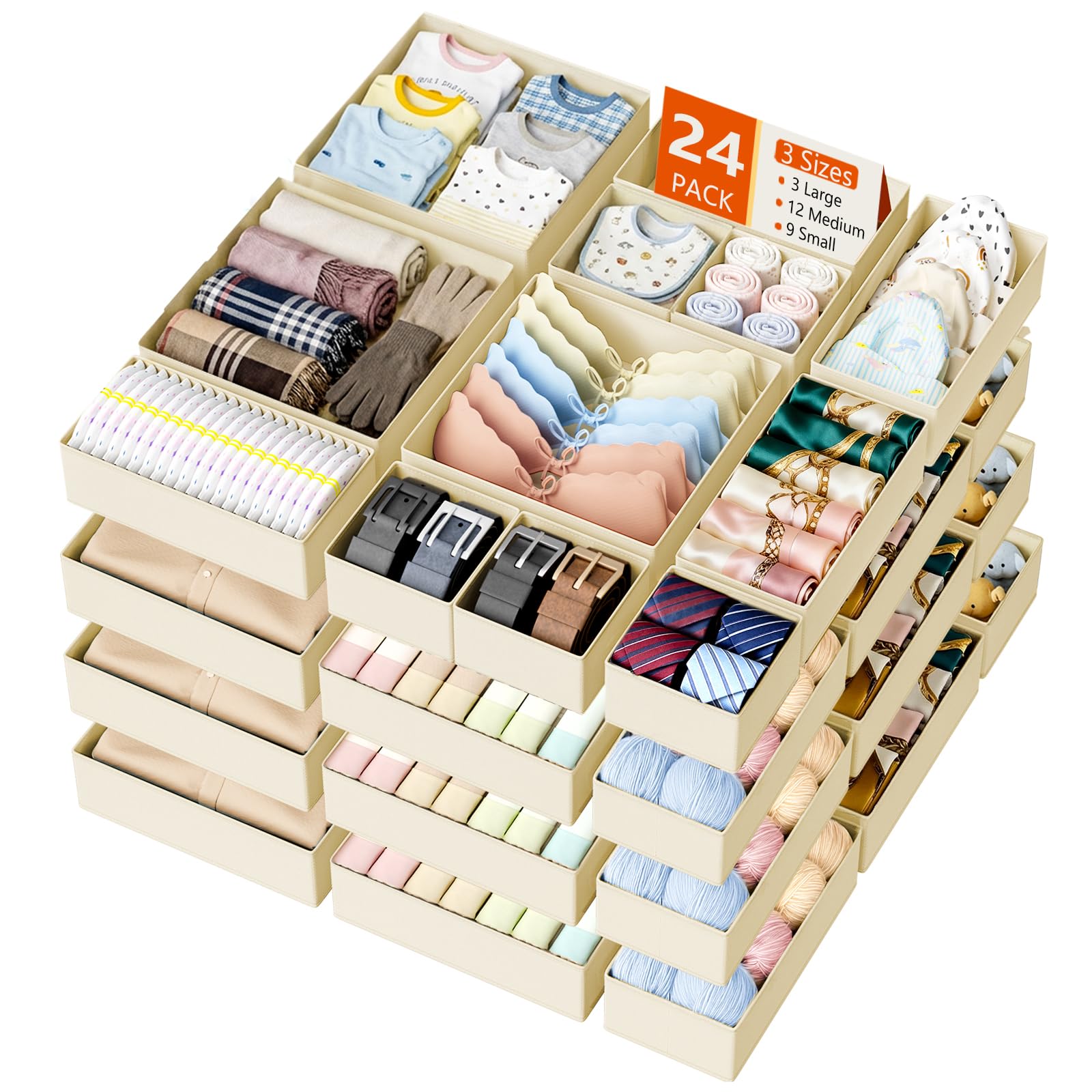 DIMJ Drawer Organizer Clothes Storage 24 Pack