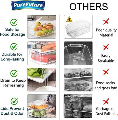 Stackable Refrigerator Organizer Storage Bins Clear BPA Free Fridge Containers with Lids Food Storage Organizer