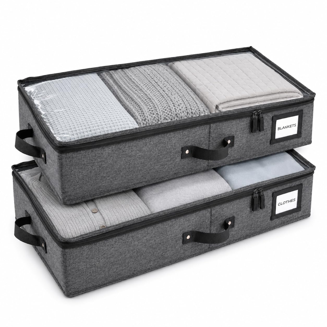 Under Bed Storage Box Drawer Organizer Large Clothes Blanket Shoes Storage Container with Lid Dark Gray