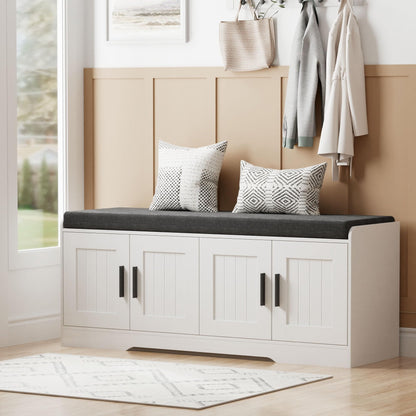 Shoe Bench Storage Bench with Cushion Doors Adjustable Shelf Entryway Bedroom Organizer