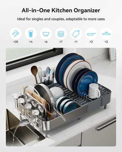 Expandable Dish Drying Rack Kitchen Counter Dish Drainer Stainless Steel Extendable Spout Space Saving Dish Rack