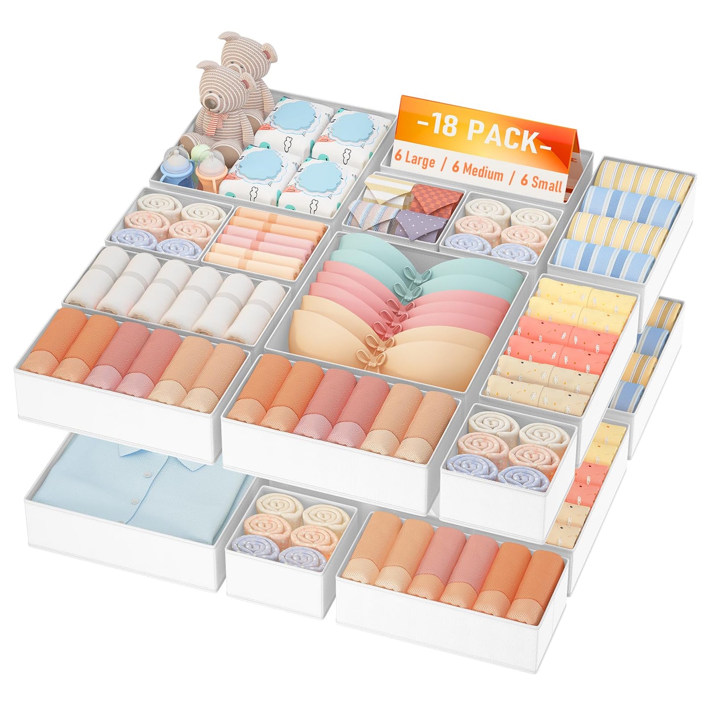 DIMJ Drawer Organizer Clothes Storage 24 Pack