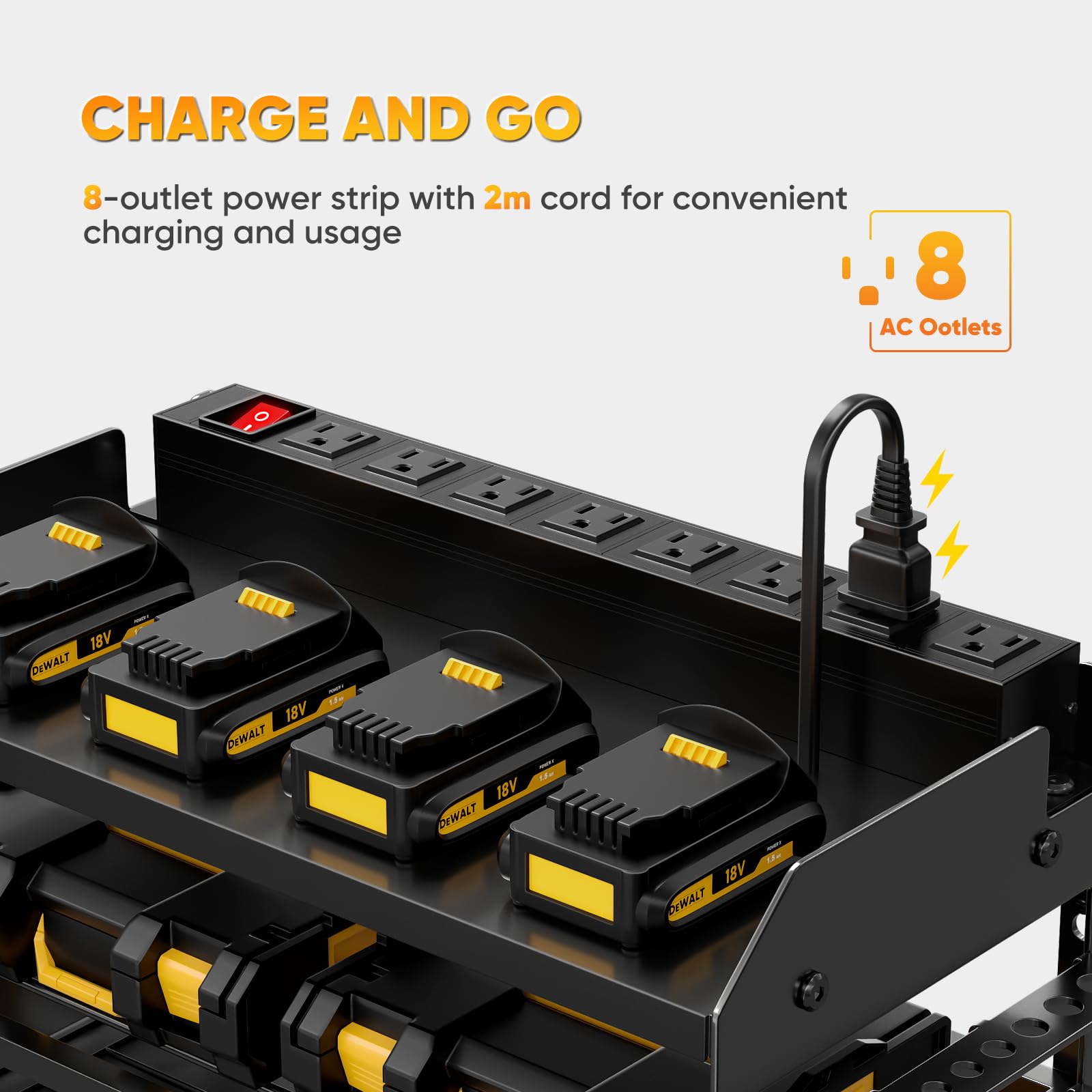 Wall Mounted Power Tool Organizer Charging Station Metal Garage Storage Rack 4 Tier Drill Holder 600 lbs Capacity Battery Tool Rack