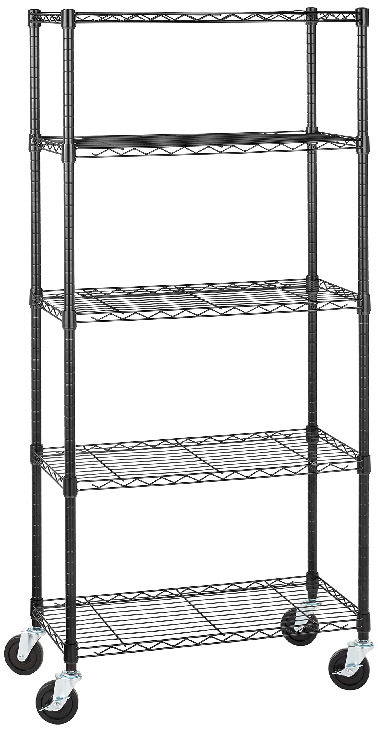 Heavy Duty Garage Shelving Rack with Wheels Metal Wire Storage Shelf Adjustable Stackable Organizer Black