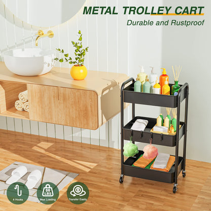 LEHOM 3 Tier Rolling Storage Cart, Metal Trolley Utility Cart