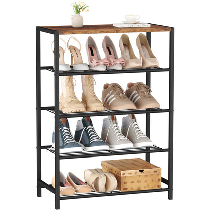 Industrial Shoe Storage Shelf Narrow Entryway Shoe Rack Closet Organizer Metal Wood Storage Shelf