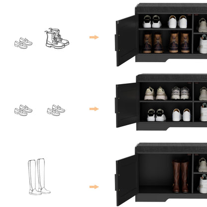 Shoe Bench Storage Bench with Cushion Doors Adjustable Shelf Entryway Bedroom Organizer
