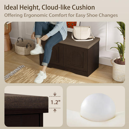 DINZI LVJ Shoe Bench, Entryway Storage Bench with Doors and Cushion,Parent