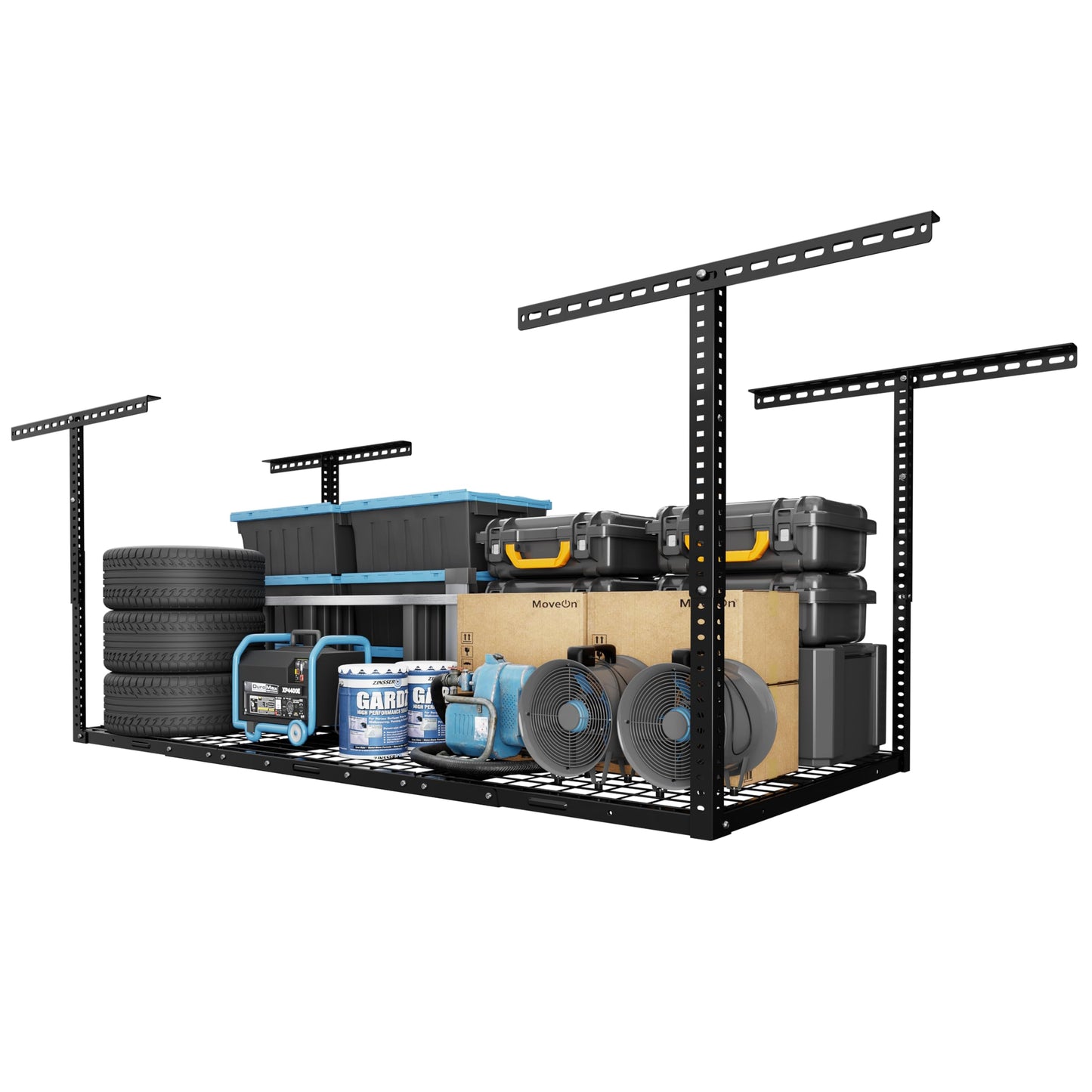 Overhead Garage Storage Rack 4x8 Adjustable Heavy Duty Ceiling Mounted Storage System 750 lbs Capacity Metal Garage Organizer Rack
