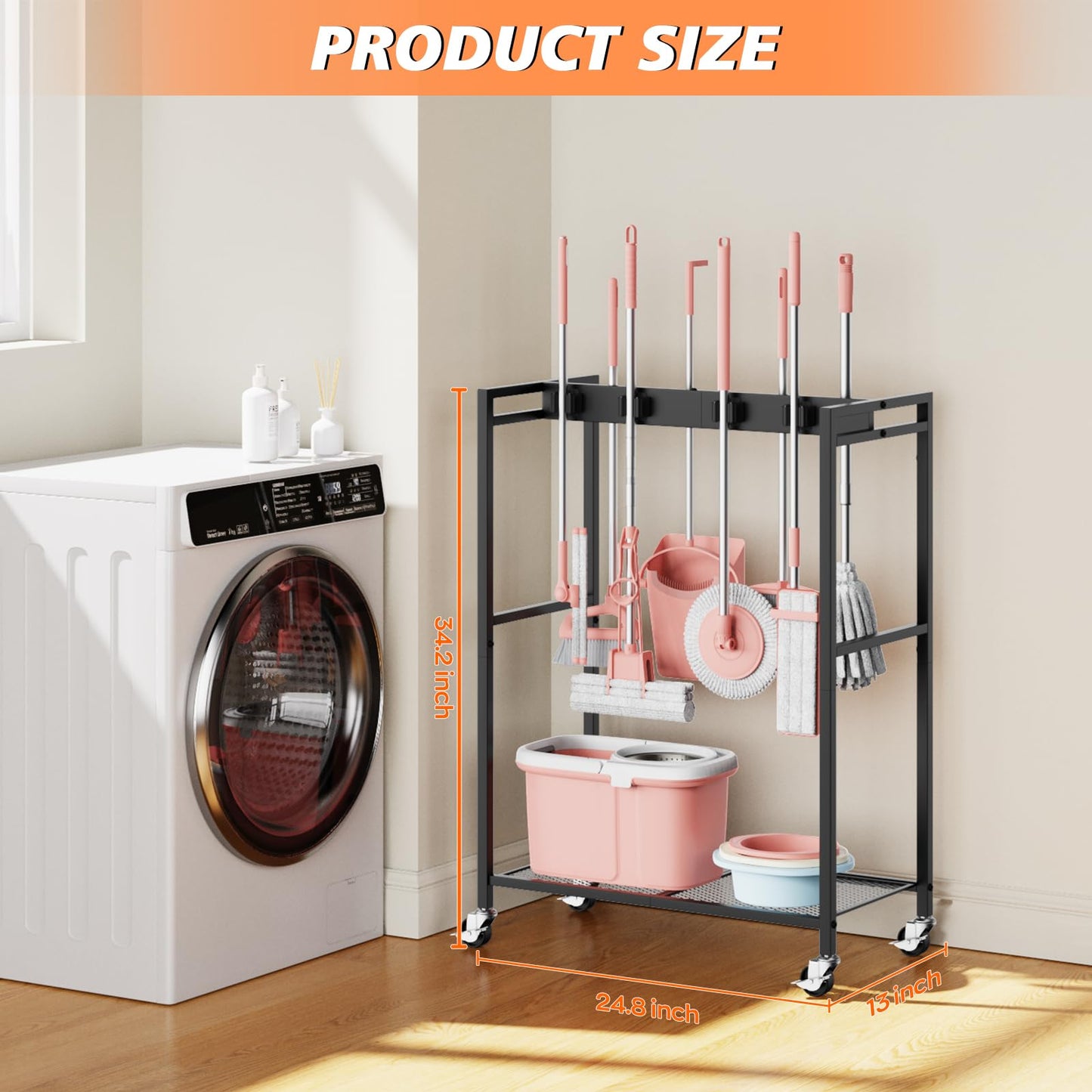 Broom and Mop Holder Closet Storage Cabinet Cleaning Supplies Organizer Mop Rack Storage System