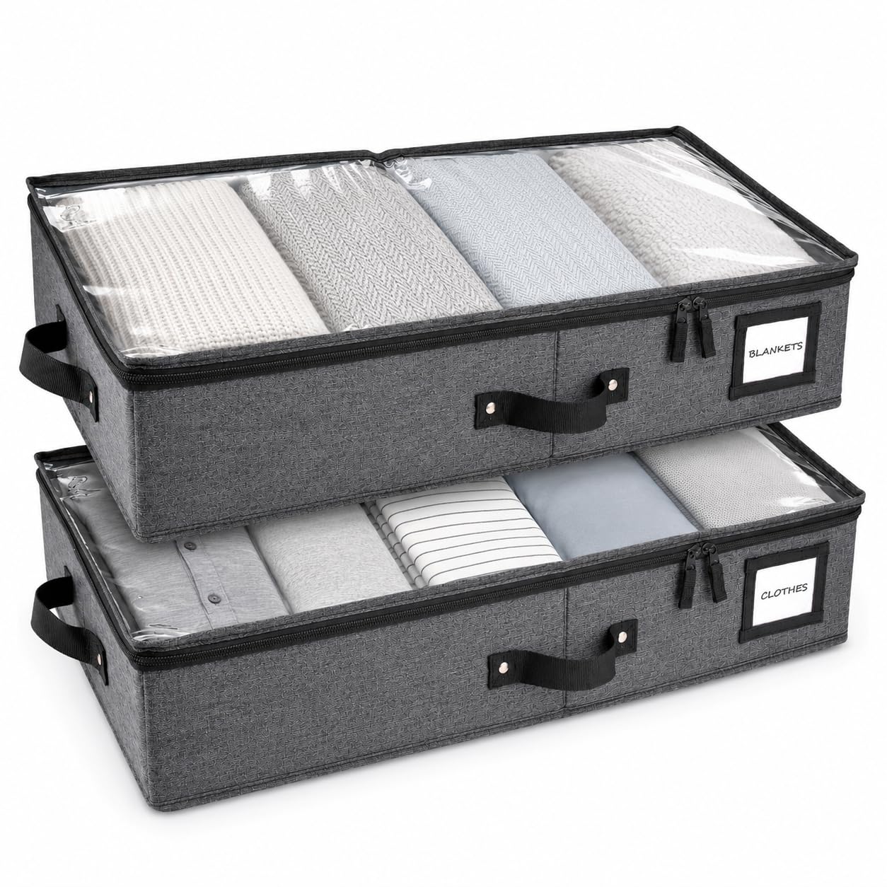 Under Bed Storage Box Drawer Organizer Large Clothes Blanket Shoes Storage Container with Lid Dark Gray