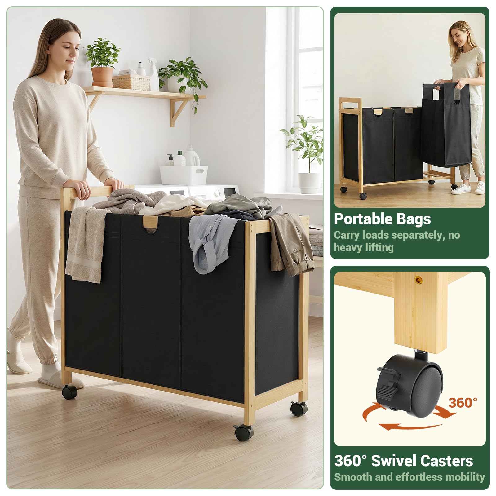 Laundry Hamper with 3 Section