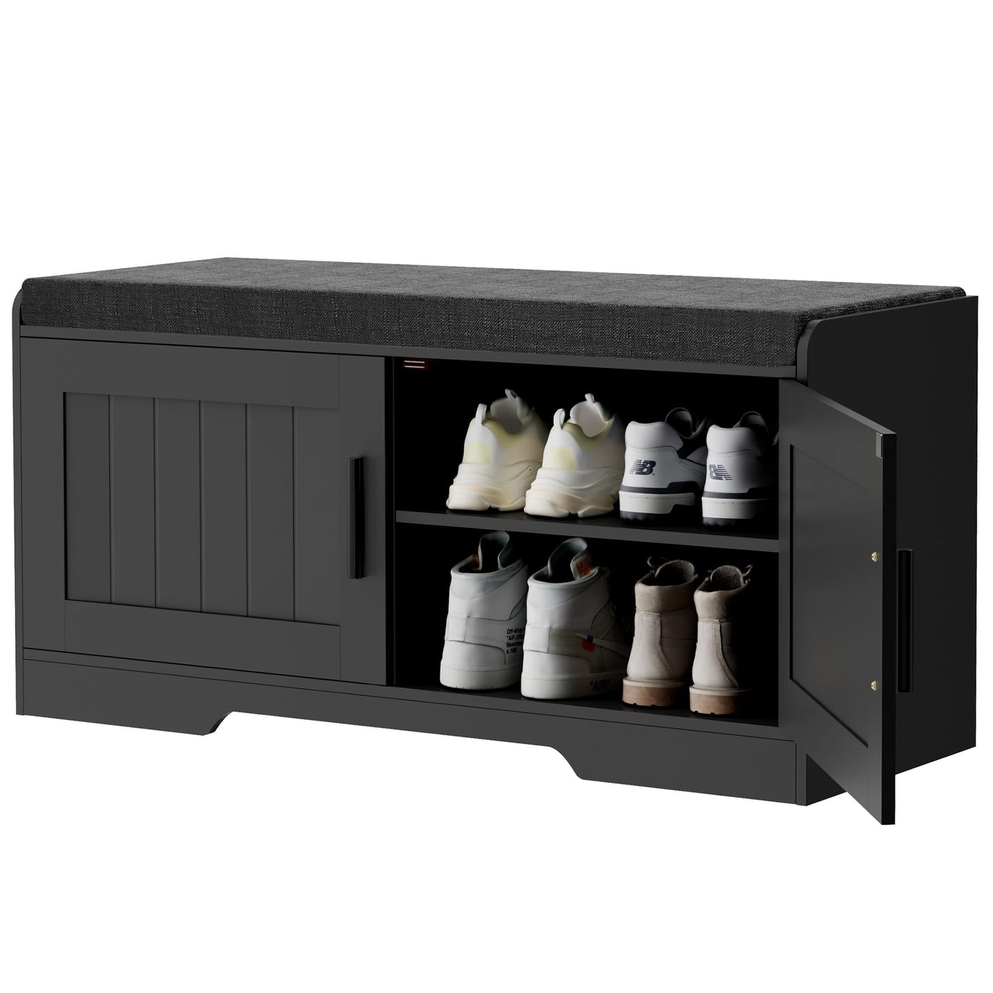 Shoe Bench Storage Bench with Cushion Doors Adjustable Shelf Entryway Bedroom Organizer