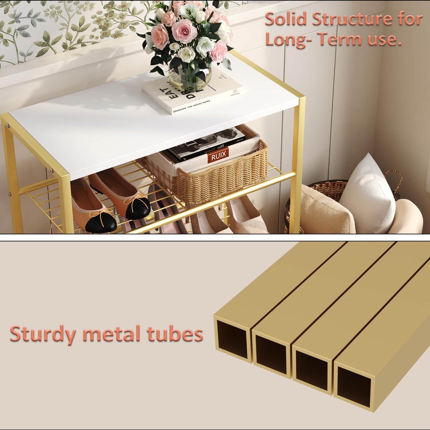 Industrial Shoe Storage Shelf Narrow Entryway Shoe Rack Closet Organizer Metal Wood Storage Shelf