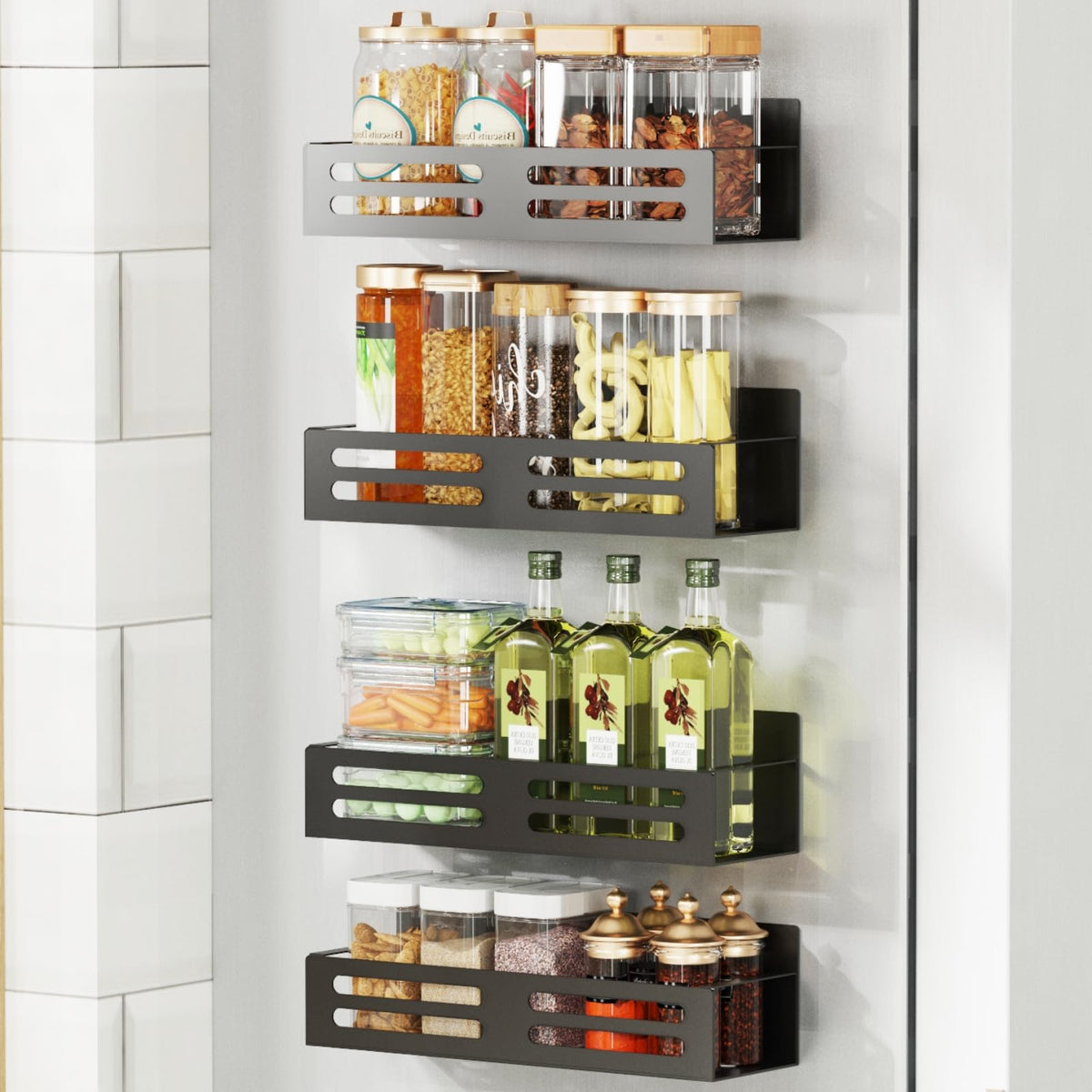 Magnetic Spice Rack for Refrigerator Metal Fridge Organizer Shelf
