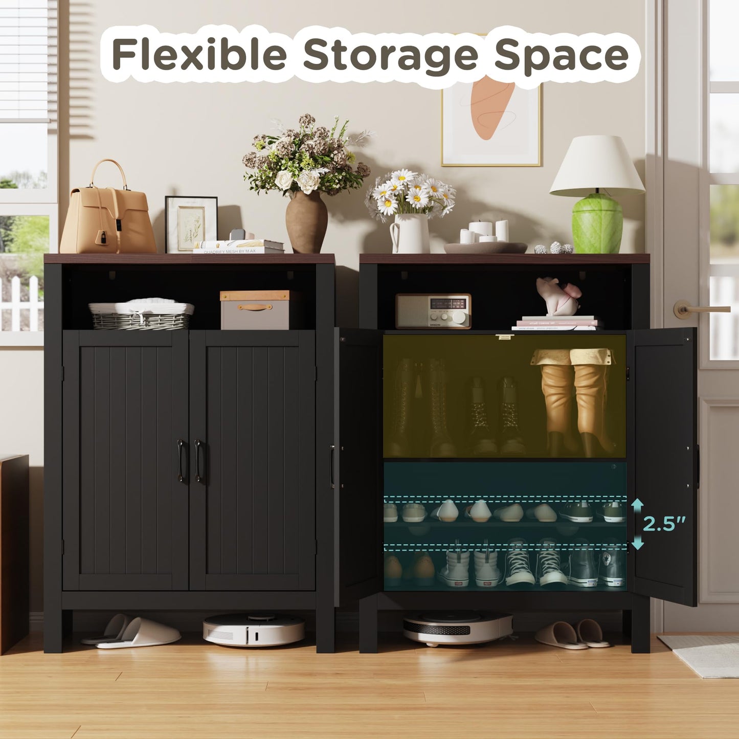 Shoe Cabinet with Doors 5 Tier Adjustable Shelves Entryway Storage Shoe Rack Cabinet