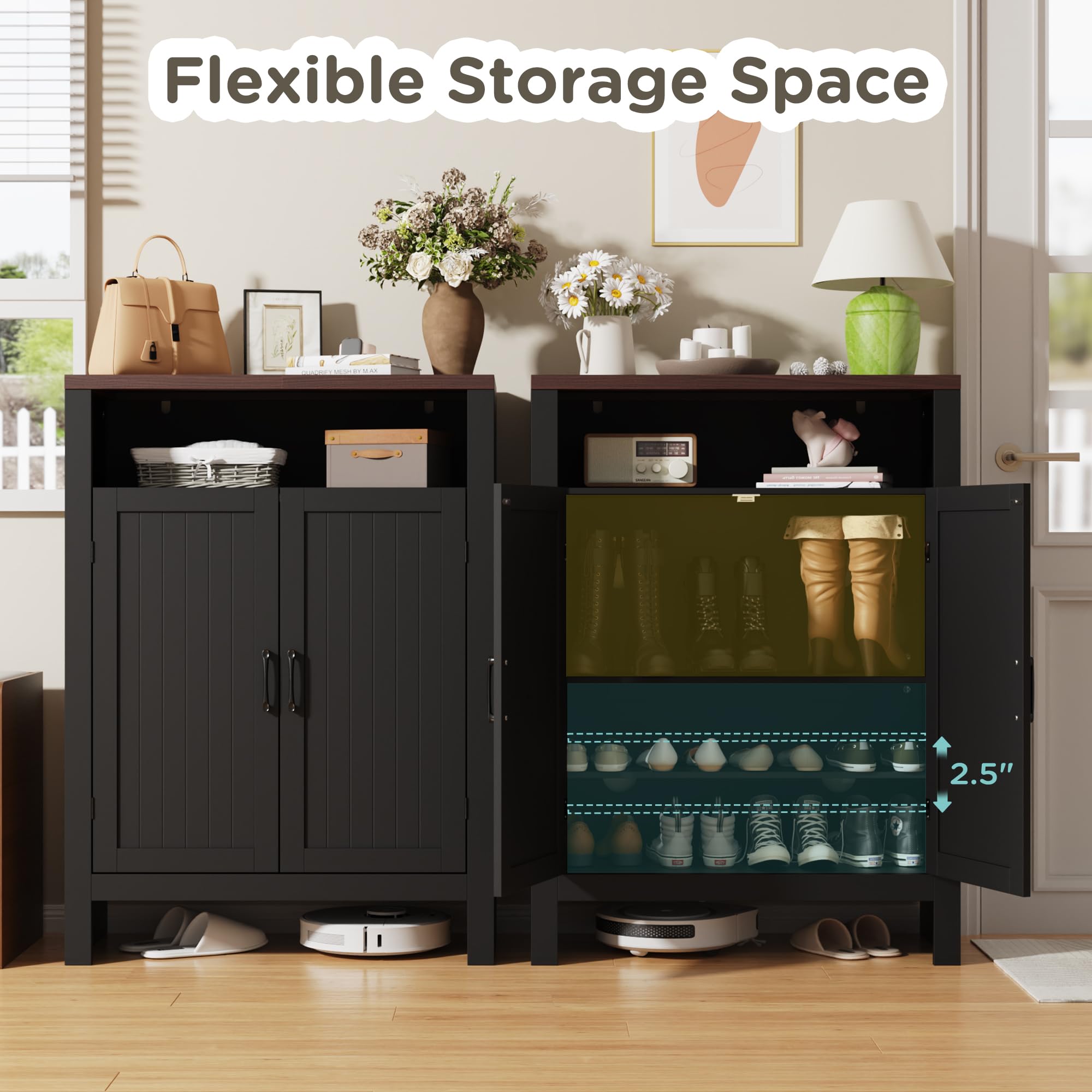 Shoe Cabinet with Doors 5 Tier Adjustable Shelves Entryway Storage Shoe Rack Cabinet