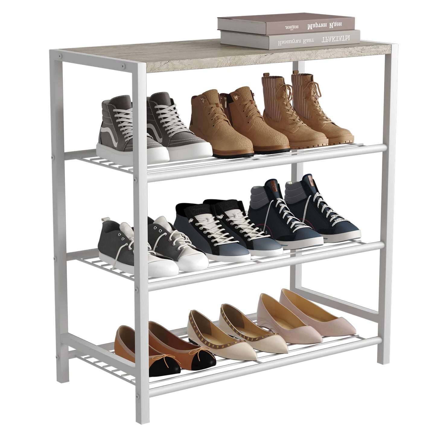 Industrial Shoe Storage Shelf Narrow Entryway Shoe Rack Closet Organizer Metal Wood Storage Shelf
