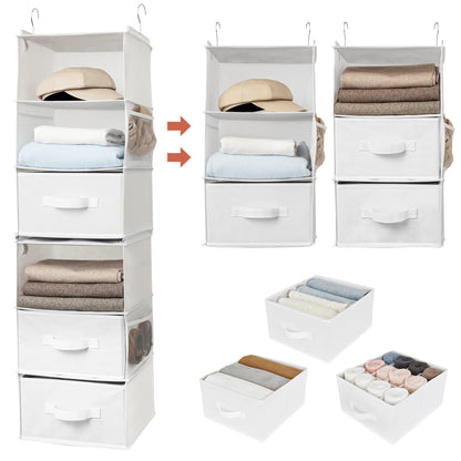Hanging Closet Organizer 6 Shelf Storage Organizer with Drawers Side Pockets Closet Storage System