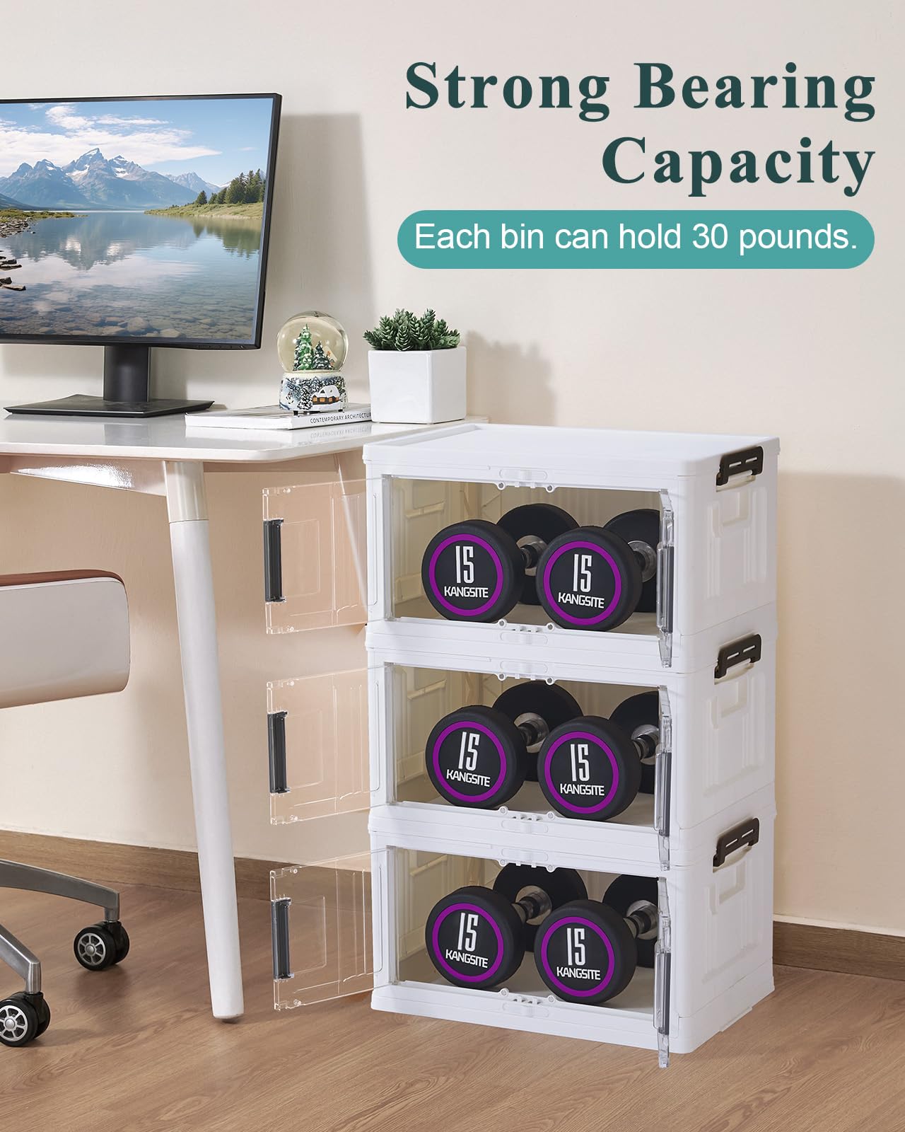 Folding Storage Bins with Doors and Wheels Collapsible Plastic Closet Storage Organizer Stackable Storage Boxes