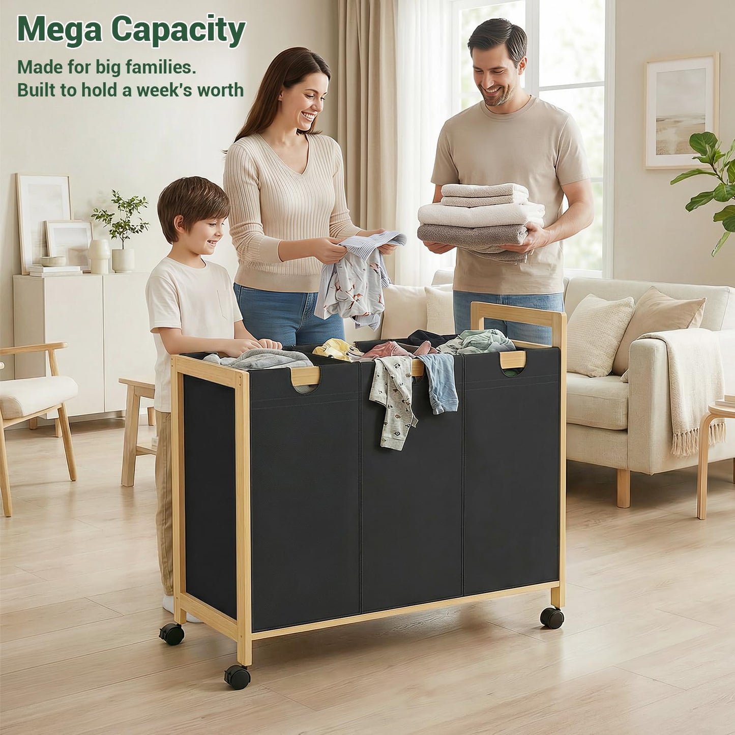 Laundry Hamper with 3 Section