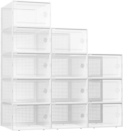 Clear Stackable Shoe Storage Boxes Plastic Sneaker Organizer 12 Pack Shoe Containers Closet Storage System