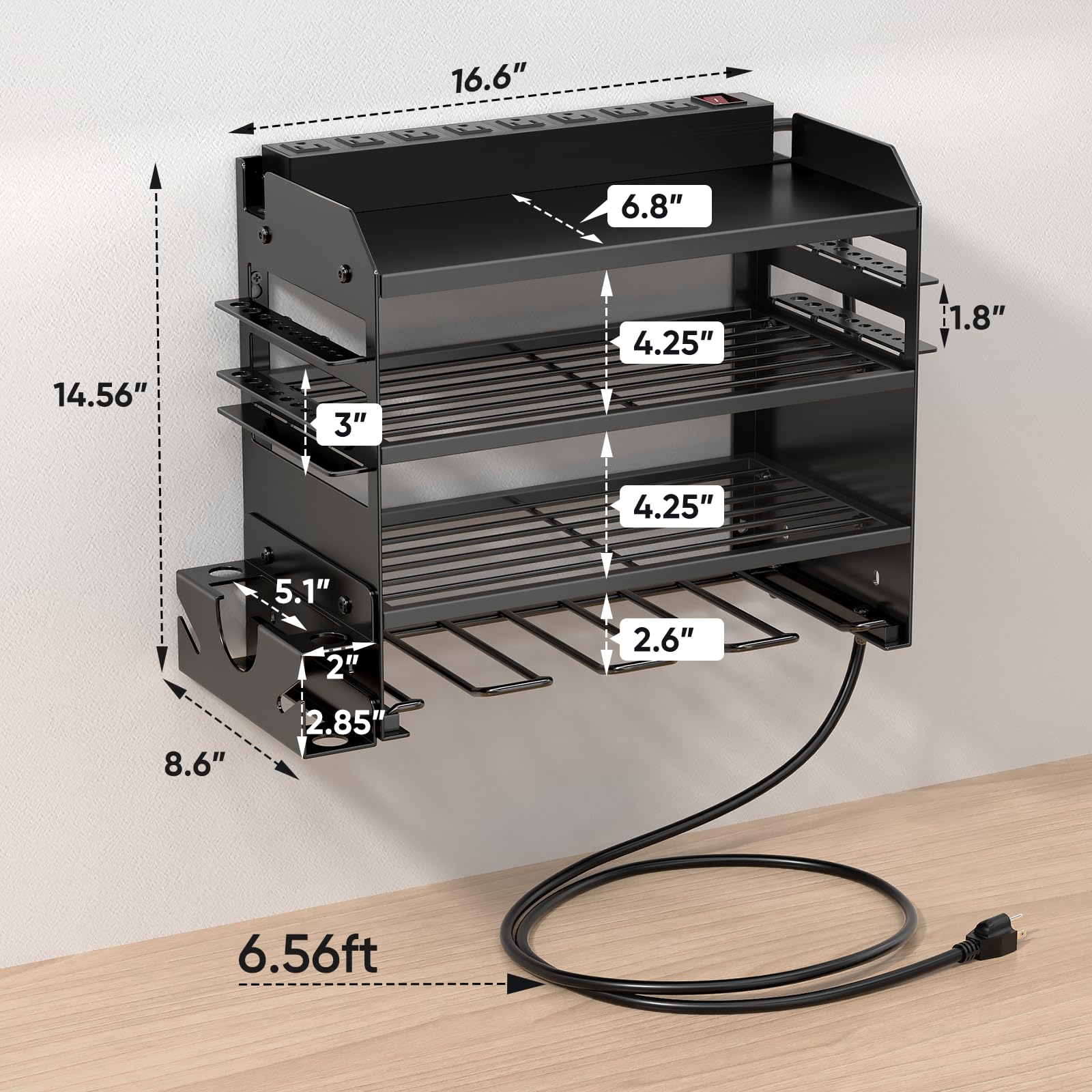 Wall Mounted Power Tool Organizer Charging Station Metal Garage Storage Rack 4 Tier Drill Holder 600 lbs Capacity Battery Tool Rack