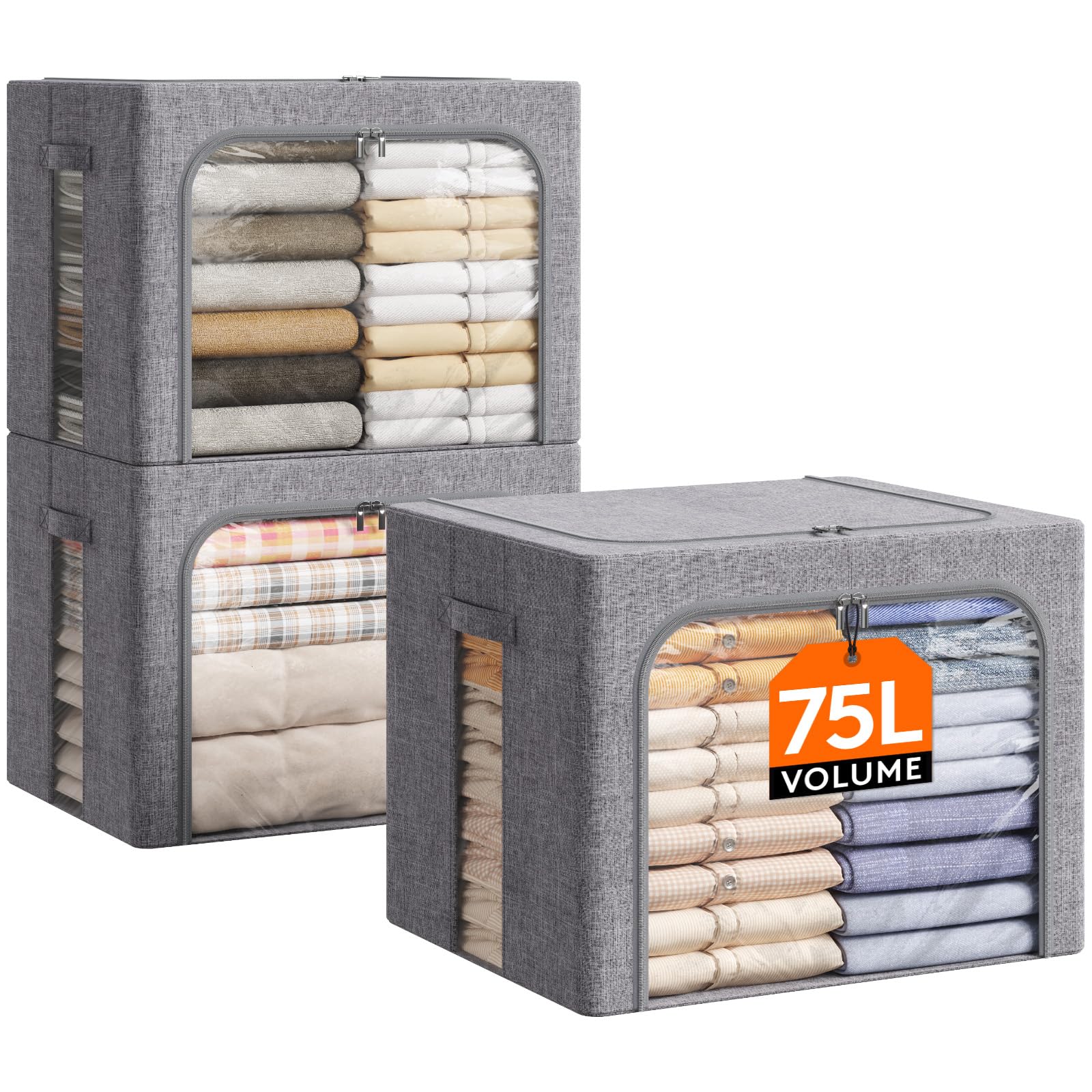 Lifewit Clothes Storage Bins with Metal Frame, Stackable Storage Box