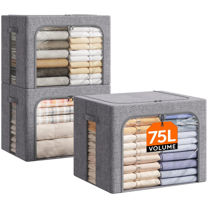 Lifewit Clothes Storage Bins with Metal Frame, Stackable Storage Box