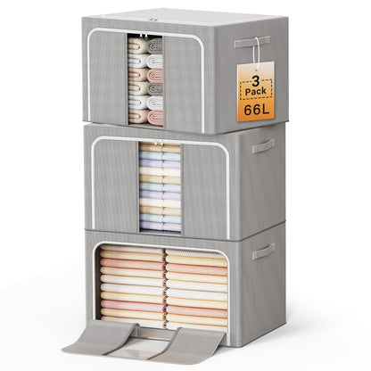 Clothes Storage Bins Metal Frame Foldable Storage Box Clothes Blankets Toys Organizer