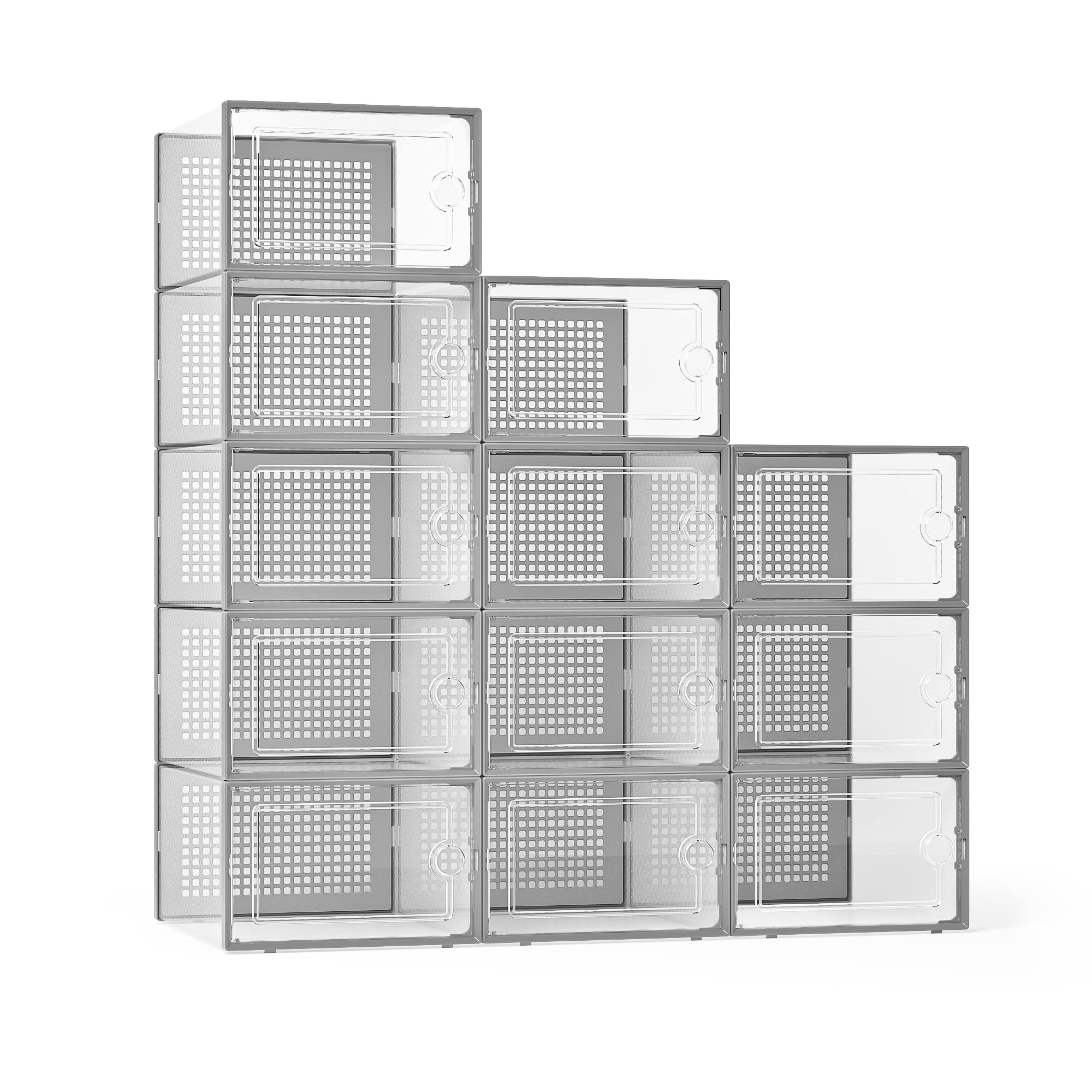 Clear Stackable Shoe Storage Boxes Plastic Sneaker Organizer 12 Pack Shoe Containers Closet Storage System