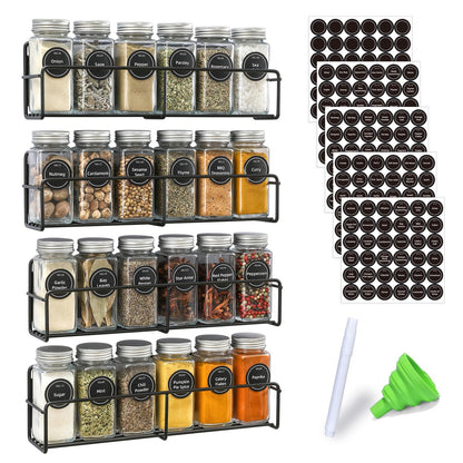 VITEVER Magnetic Spice Rack 4 Pack Glass Jars Label Set Organizer Refrigerator Storage