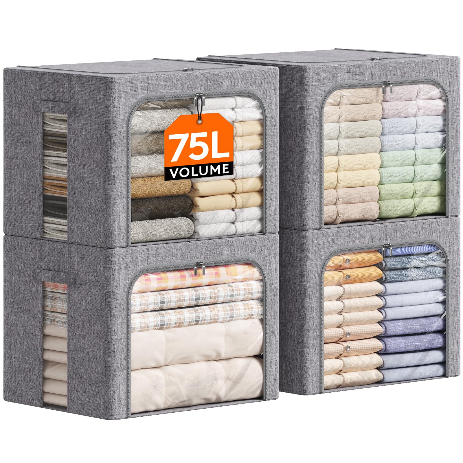 Lifewit Clothes Storage Bins with Metal Frame, Stackable Storage Box