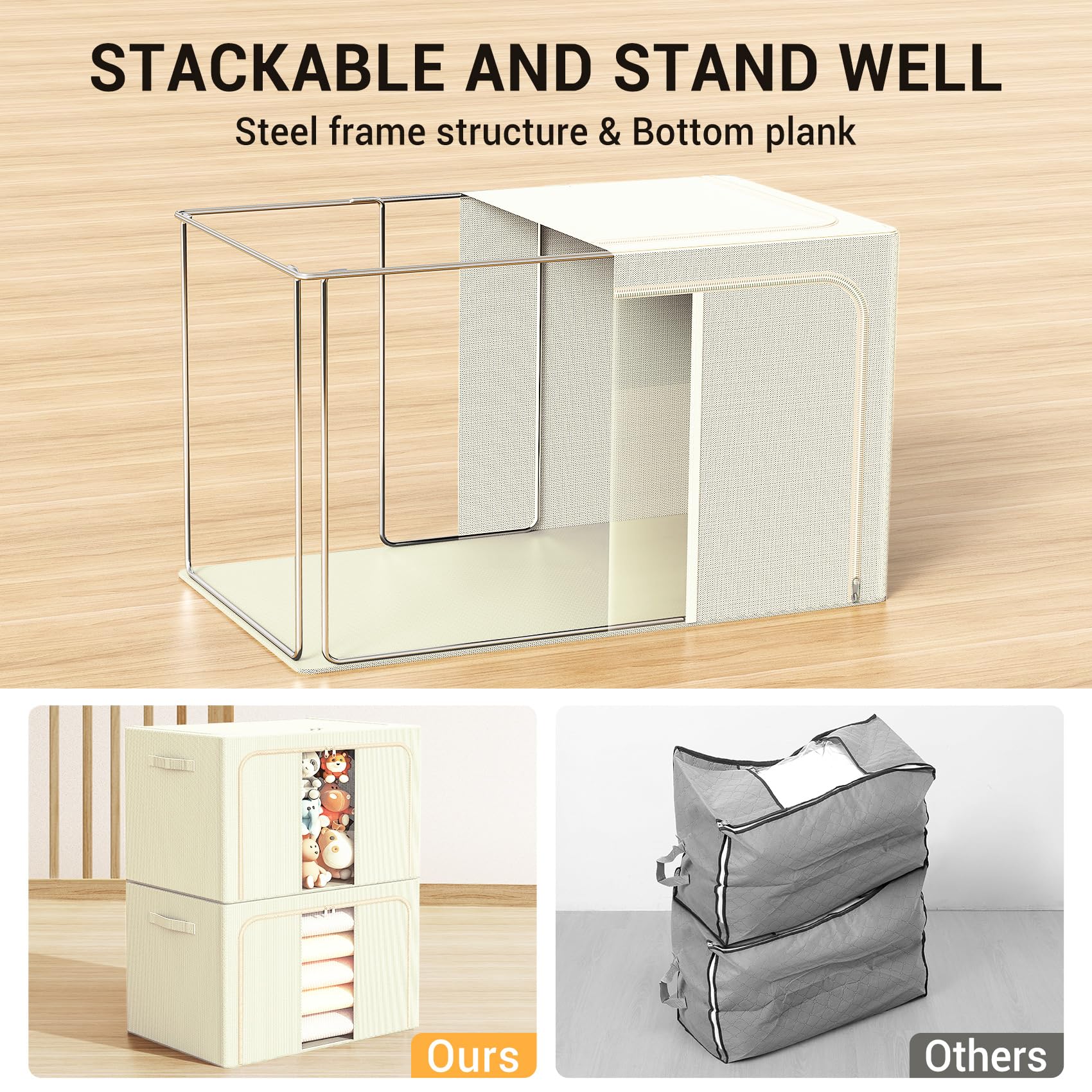 Clothes Storage Bins Metal Frame Foldable Storage Box Clothes Blankets Toys Organizer