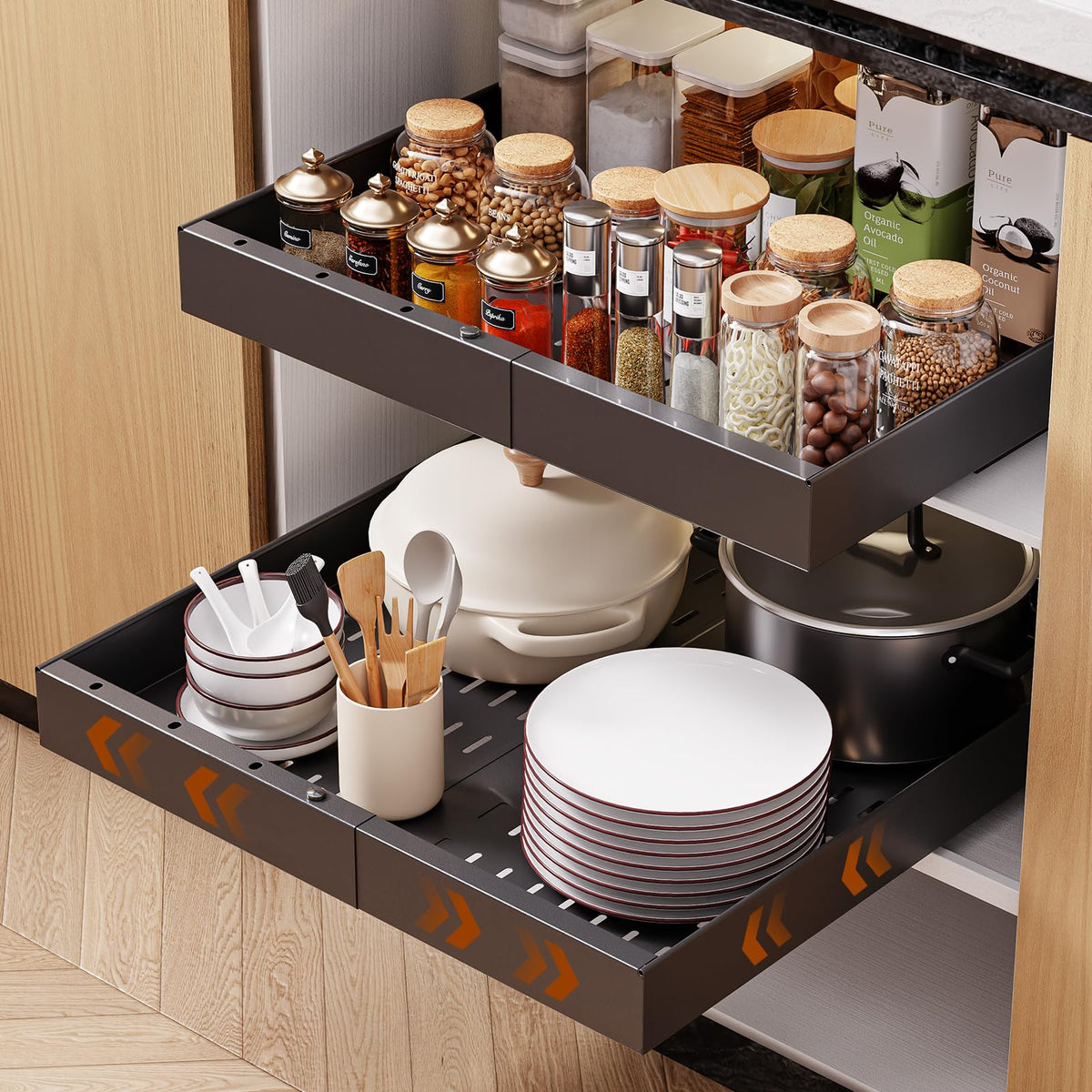 Pull Out Cabinet Organizer Drawer Storage Rack for Kitchen Cabinets