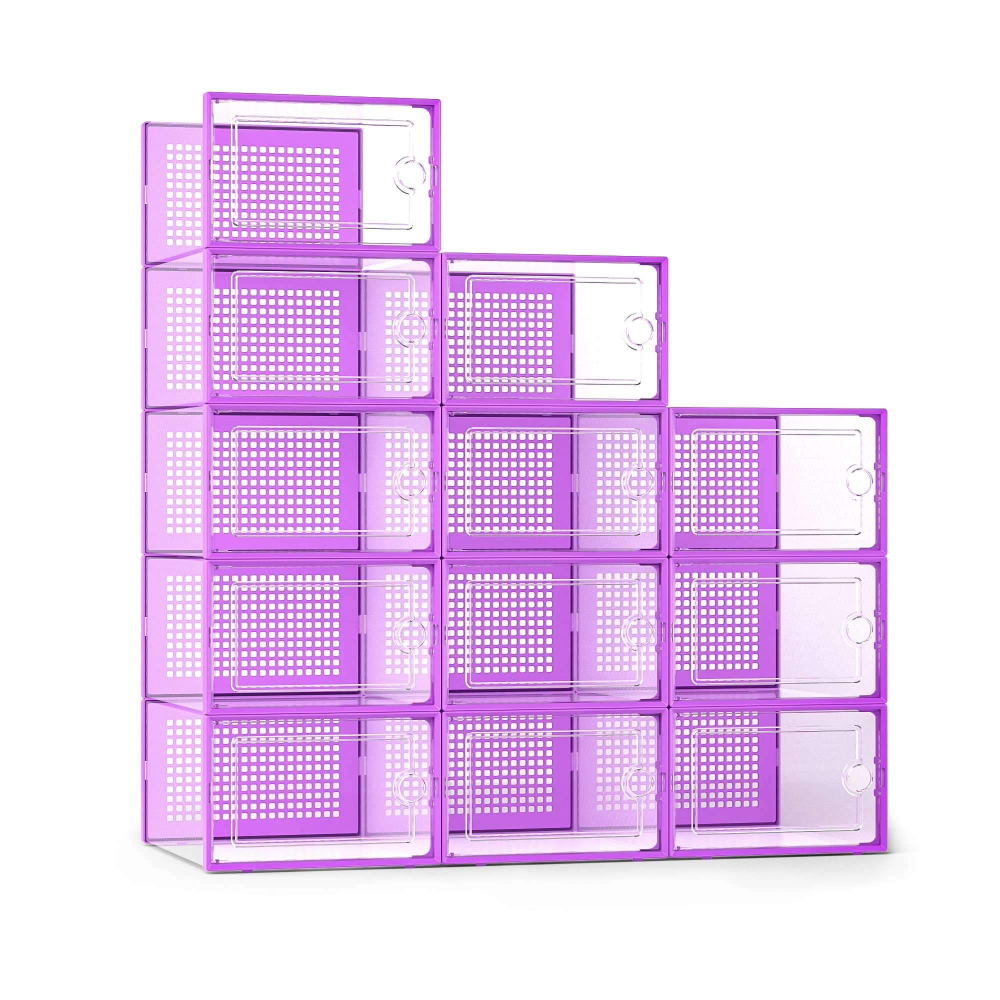 Clear Stackable Shoe Storage Boxes Plastic Sneaker Organizer 12 Pack Shoe Containers Closet Storage System