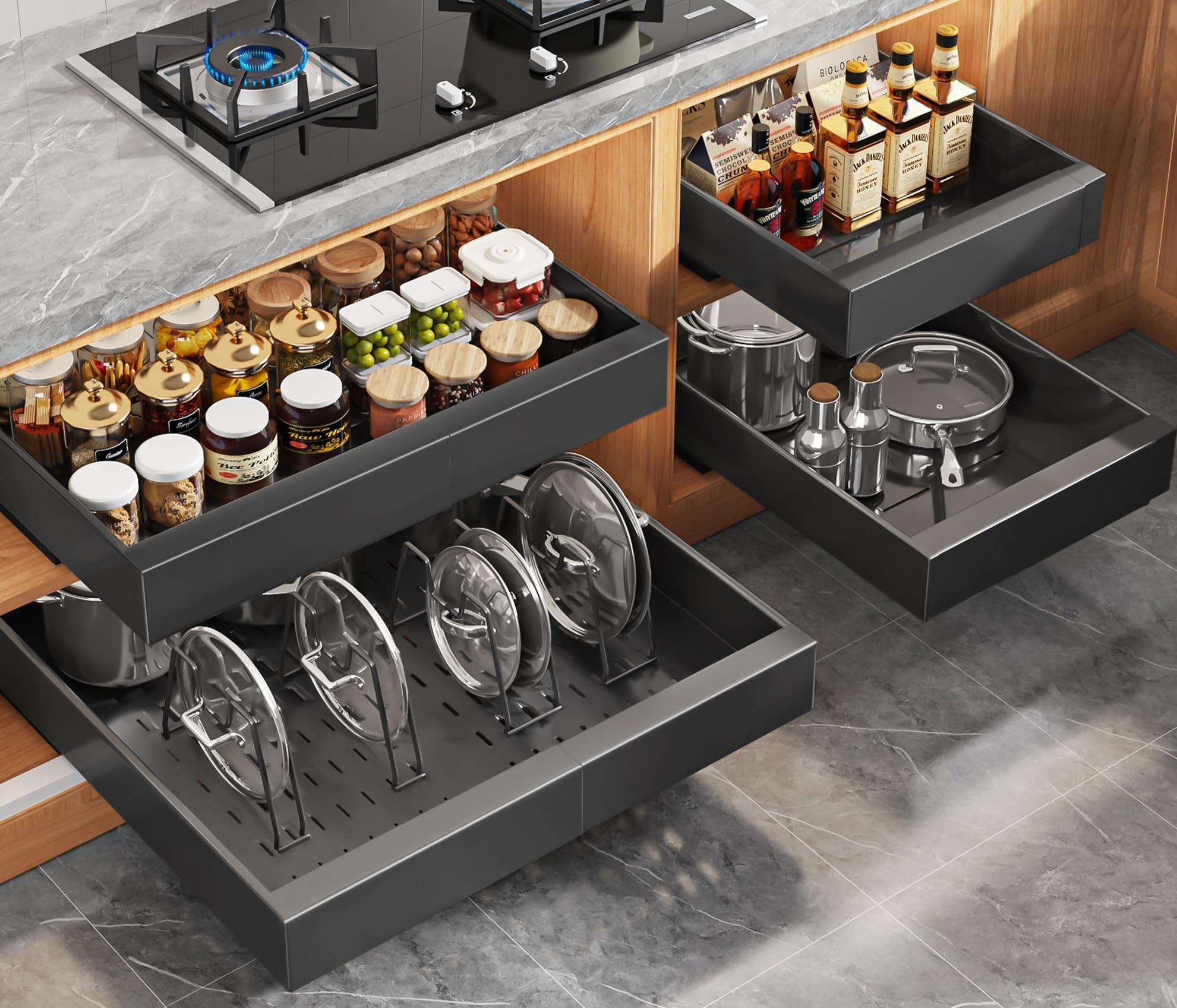Expandable Pull Out Cabinet Organizer Slide Out Drawer Kitchen Cabinet Storage Rack
