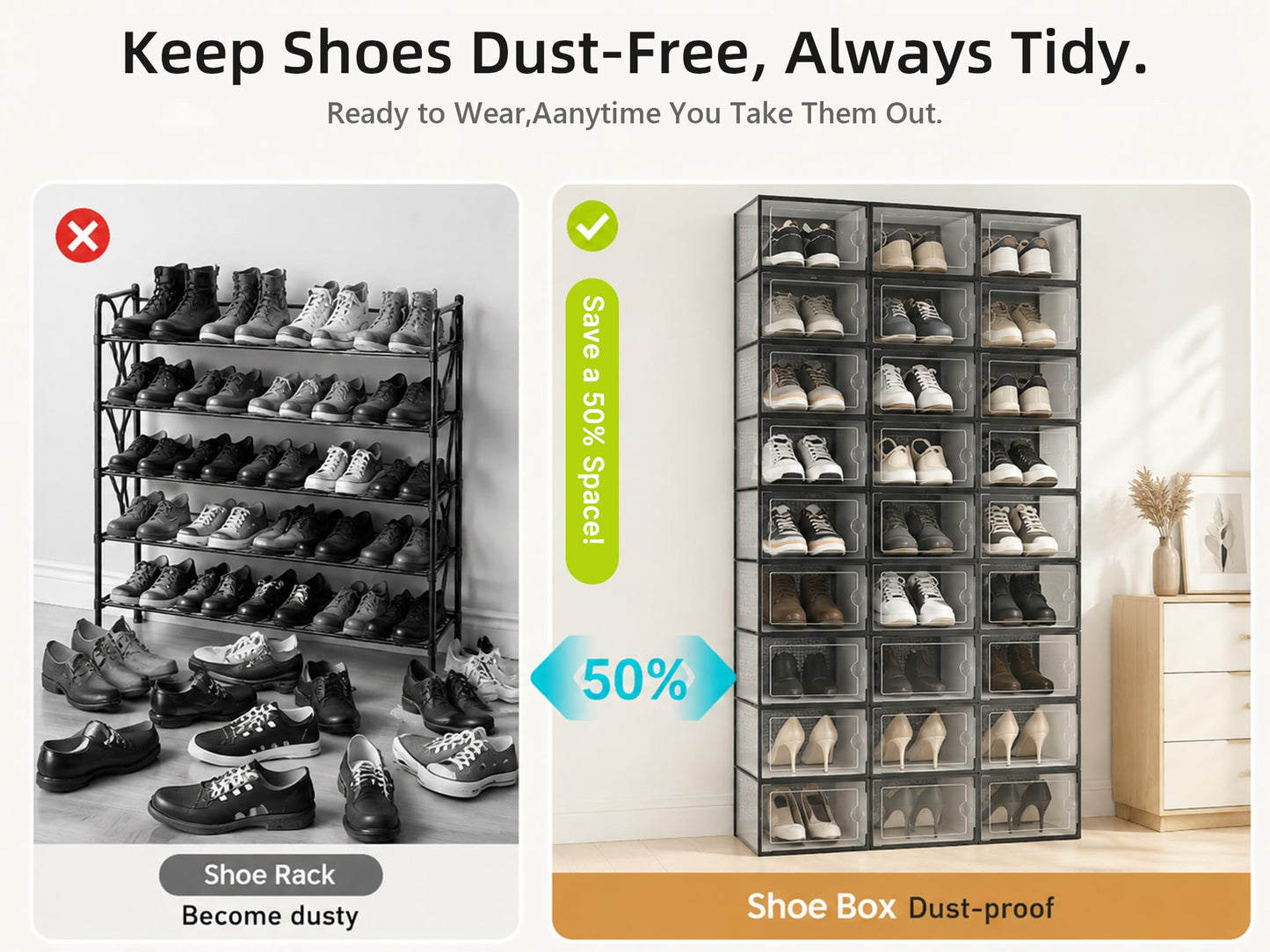 Clear Stackable Shoe Storage Boxes Plastic Sneaker Organizer 12 Pack Shoe Containers Closet Storage System